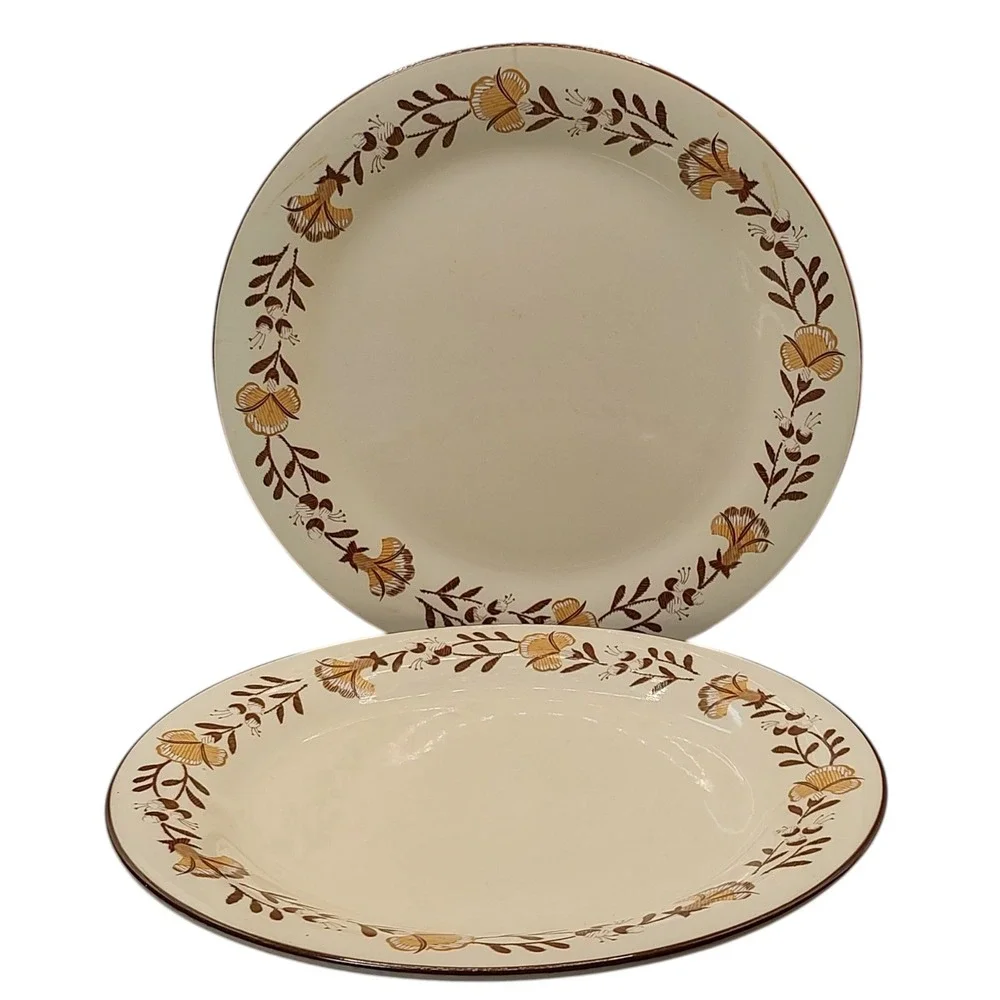 International China Dinner Plate 1776 Liberty Brown Stoneware 70s Set of Two SEE